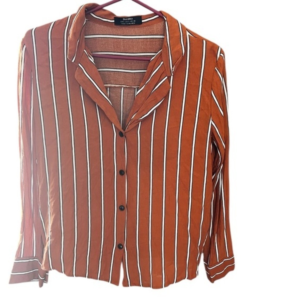 Bershka Rust Striped Button-Down Shirt